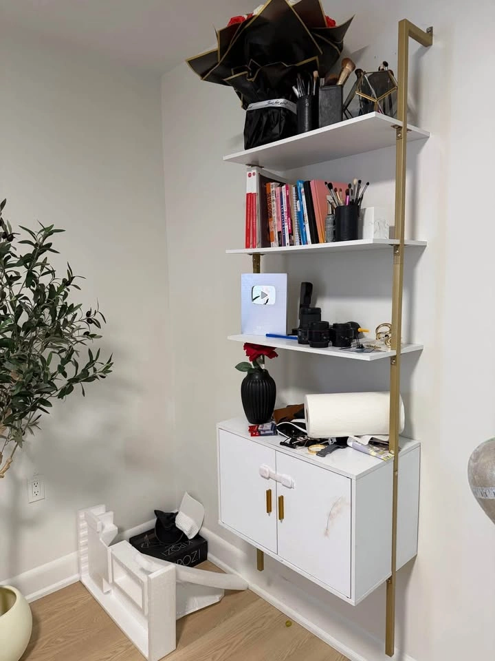 73" Tall Bookshelf with Cabinet, Wood & Metal Frame - photo 4
