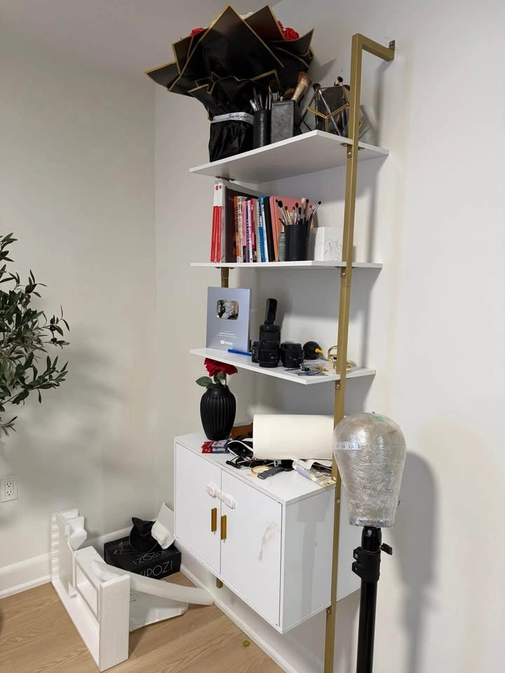 73" Tall Bookshelf with Cabinet, Wood & Metal Frame - photo 5