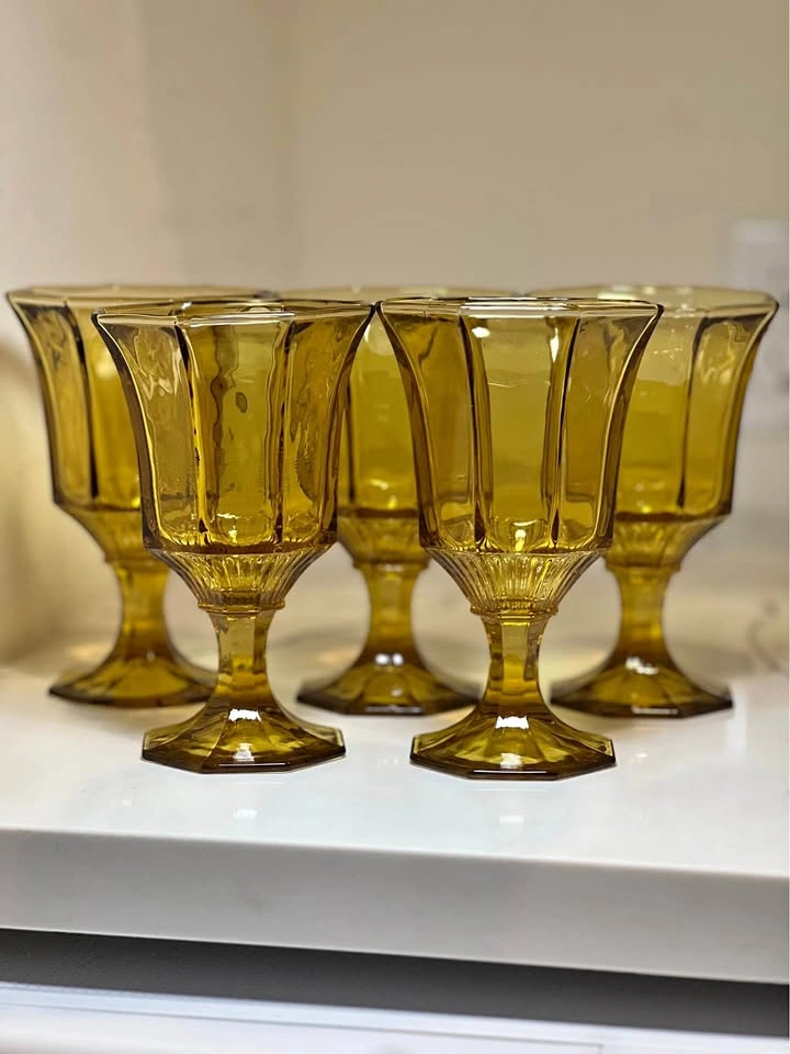 Vintage Amber Octagonal Glass Goblets - Independence (Set of 5)