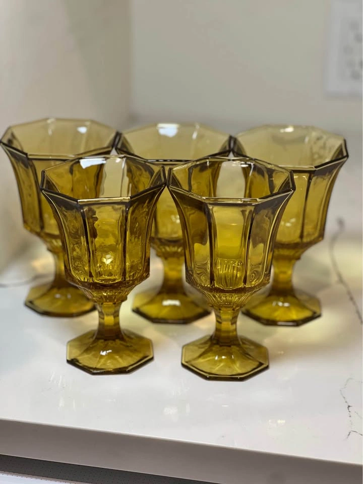 Vintage Amber Octagonal Glass Goblets - Independence (Set of 5) - photo 2