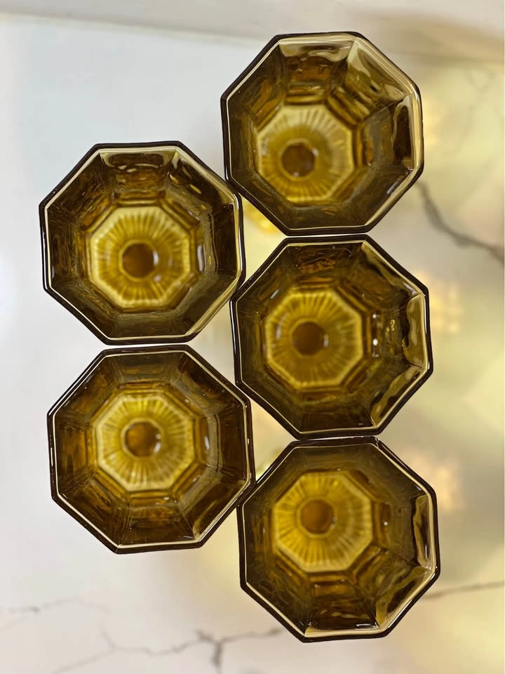 Vintage Amber Octagonal Glass Goblets - Independence (Set of 5) - photo 3
