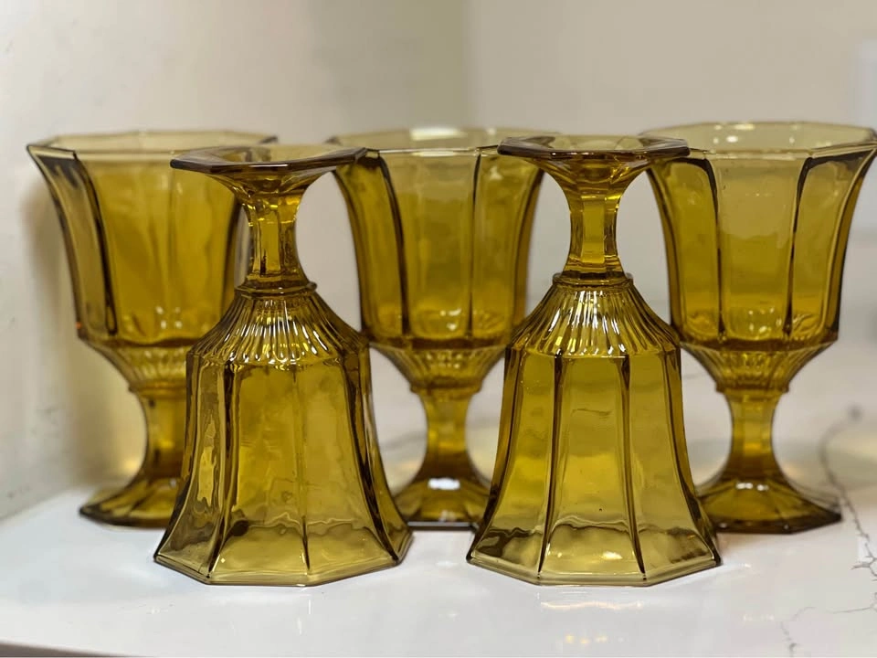 Vintage Amber Octagonal Glass Goblets - Independence (Set of 5) - photo 4