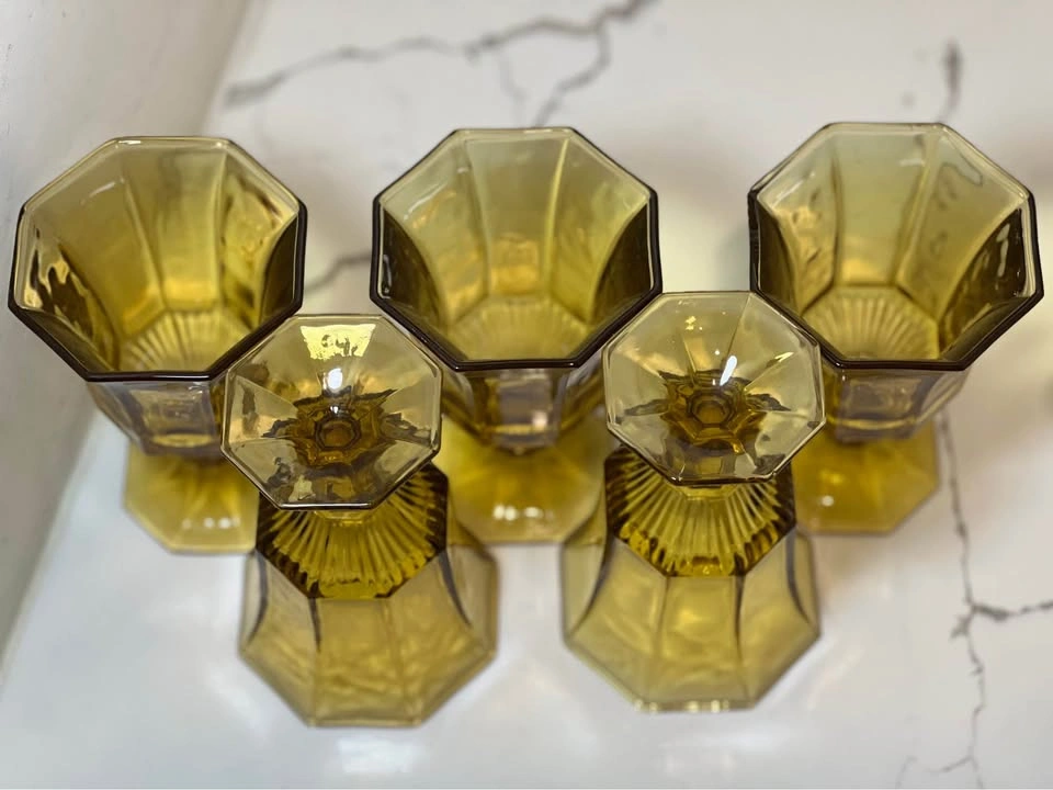 Vintage Amber Octagonal Glass Goblets - Independence (Set of 5) - photo 5