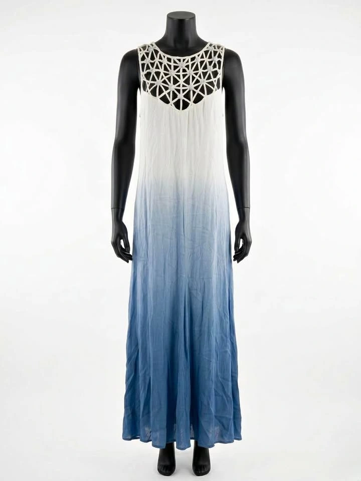 Together Bohemian White Blue Ombré Coastal Maxi Dress Size 18