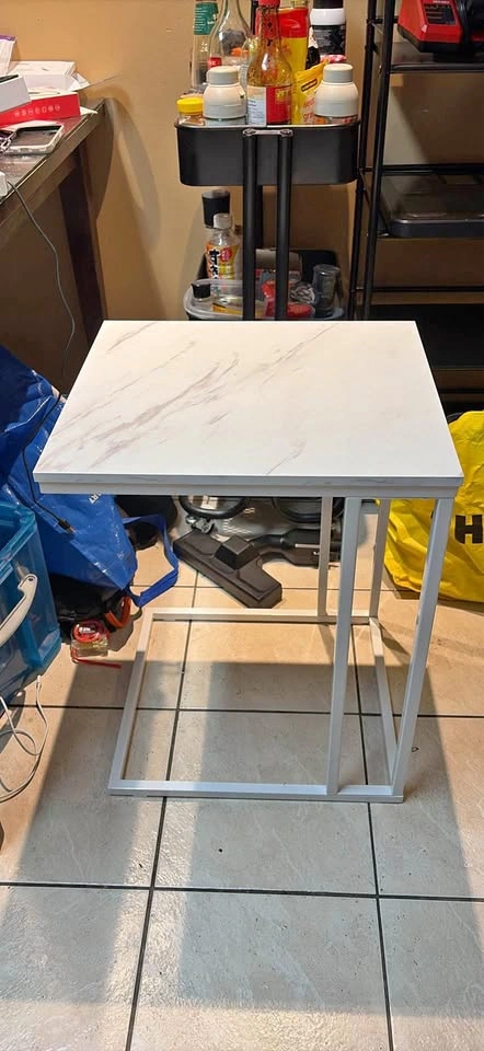 White Marble C-Shaped Side Table
