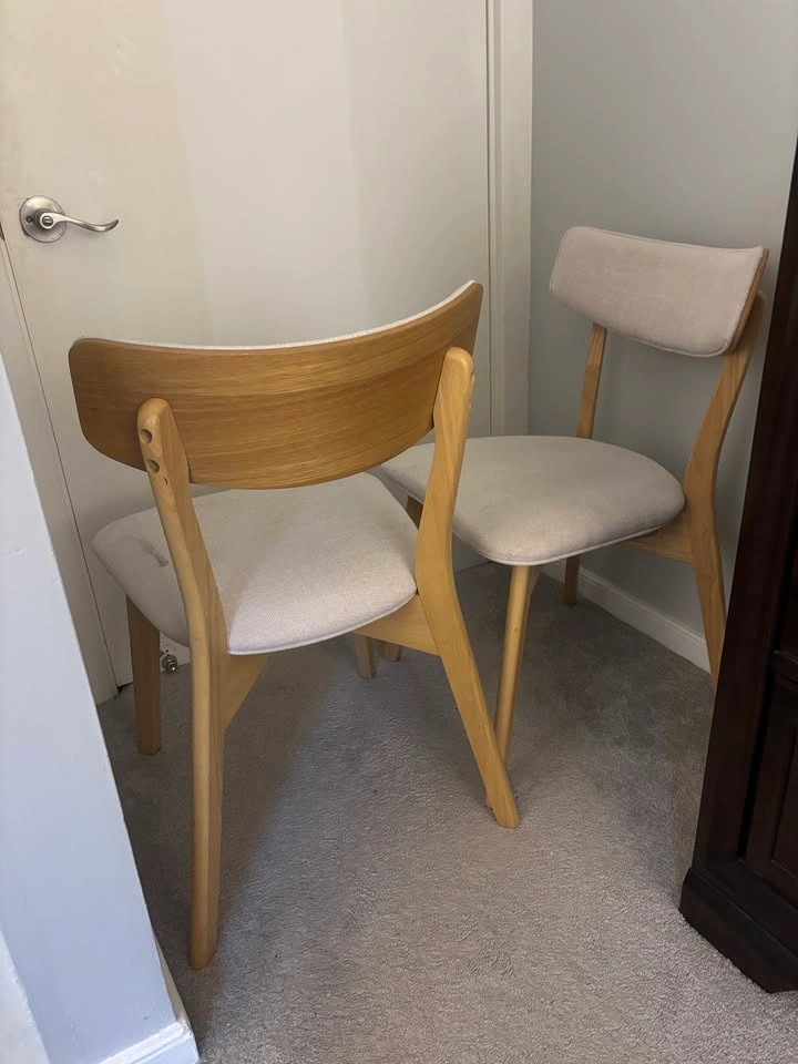 2 PIECES Natural Oak Dining Chairs with Rubberwood Frame - photo 2