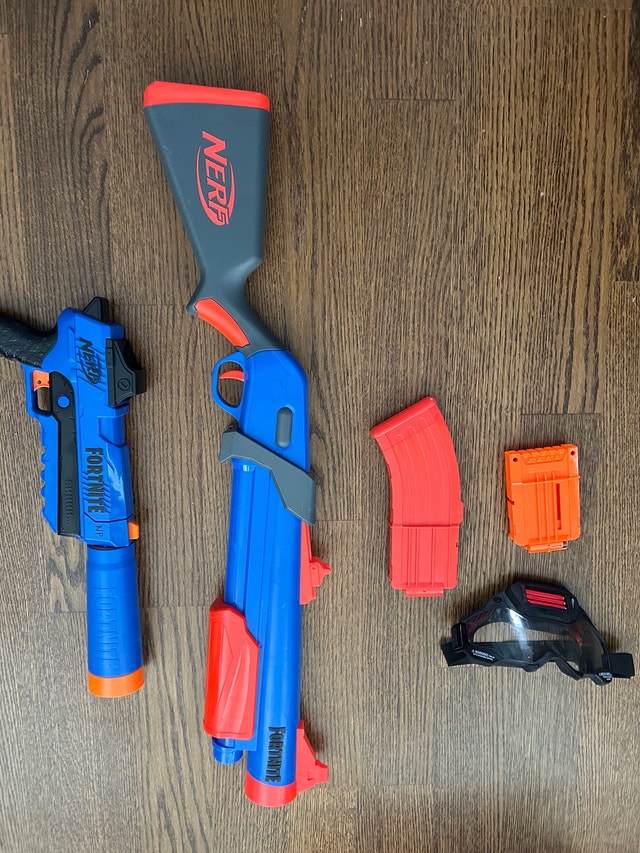 Nerf guns, Nerf bullets and goggles