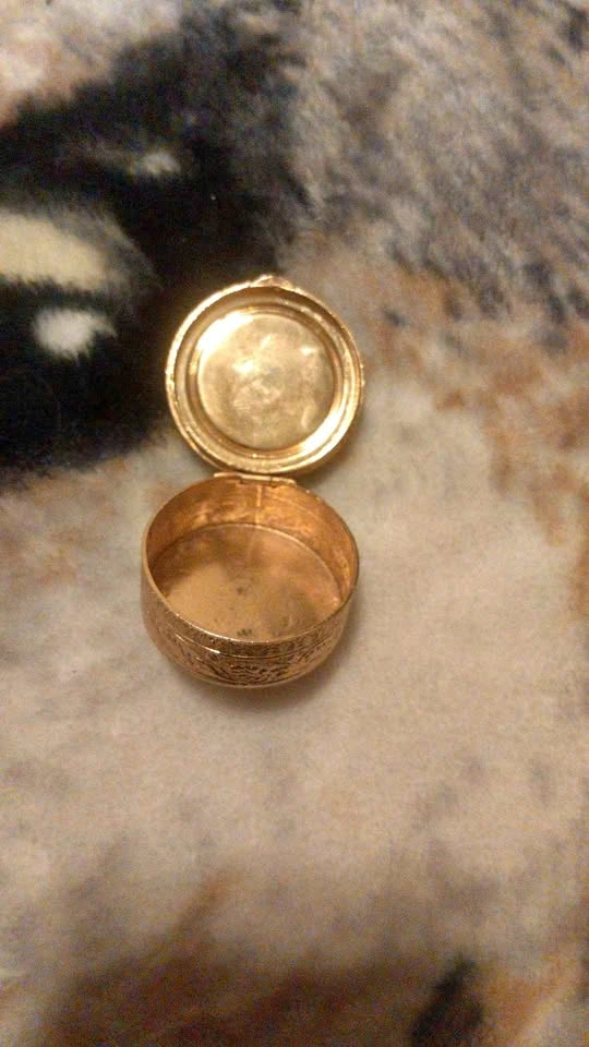 Gold Pill Bottle with Green Stone & Engraving
