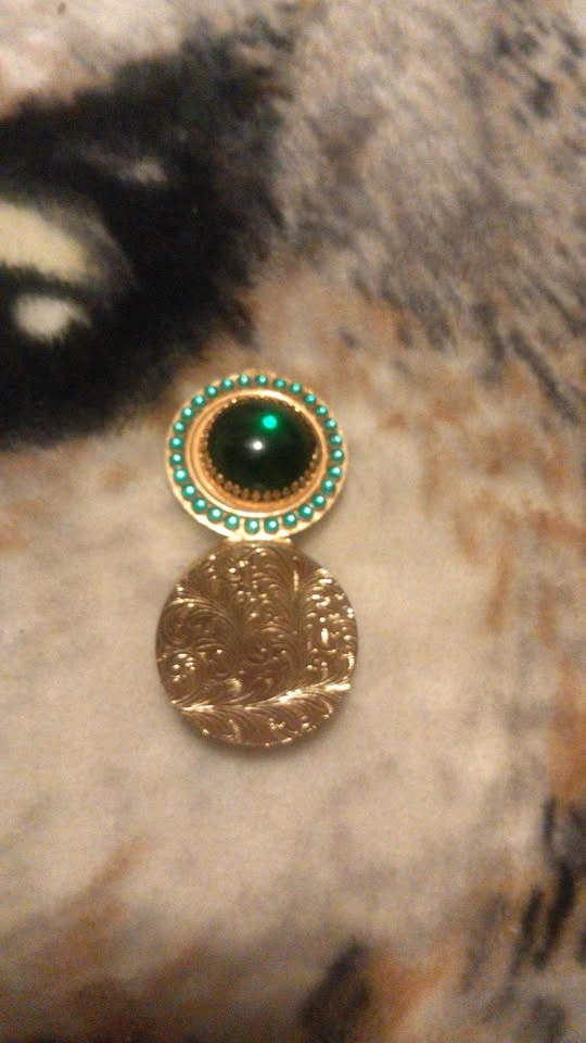 Gold Pill Bottle with Green Stone & Engraving - photo 2