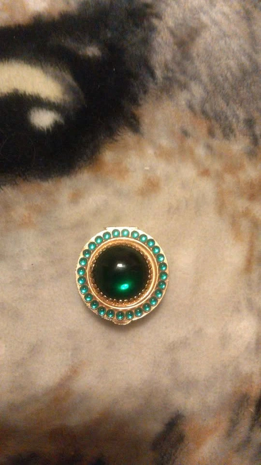 Gold Pill Bottle with Green Stone & Engraving - photo 3