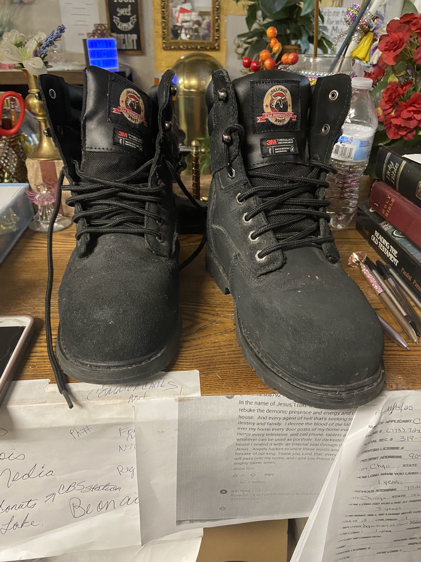 Men Brahma Steel Toe Black Work Boots Size 9 1/2 W
