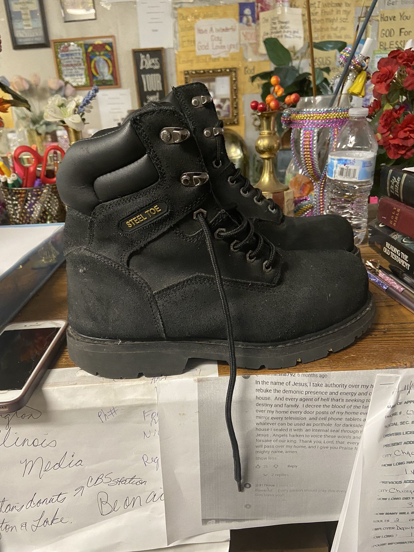 Men Brahma Steel Toe Black Work Boots Size 9 1/2 W - photo 2