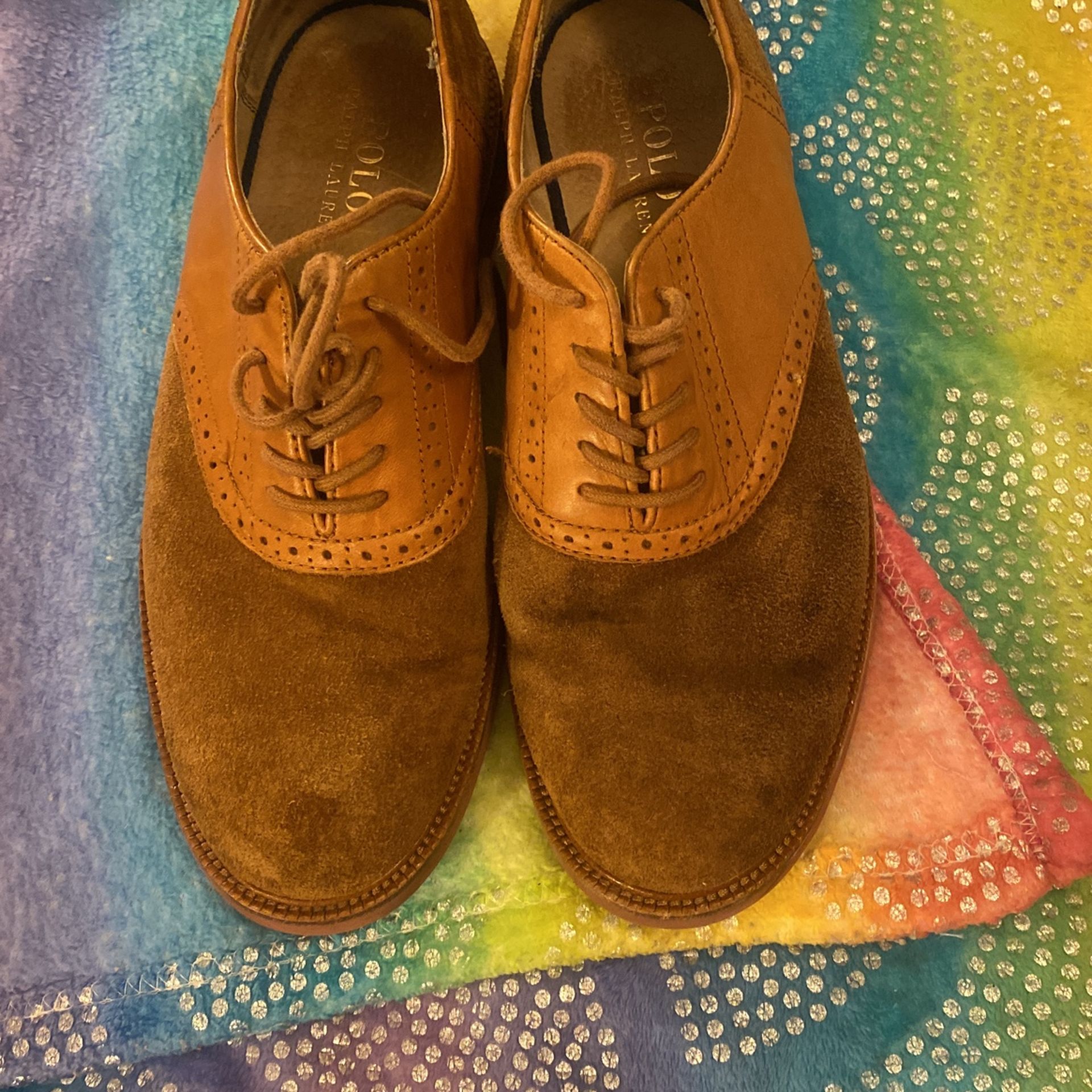 Men Polo Ralph Lauren Brown Suede Oxford Shoes Sz 9 D