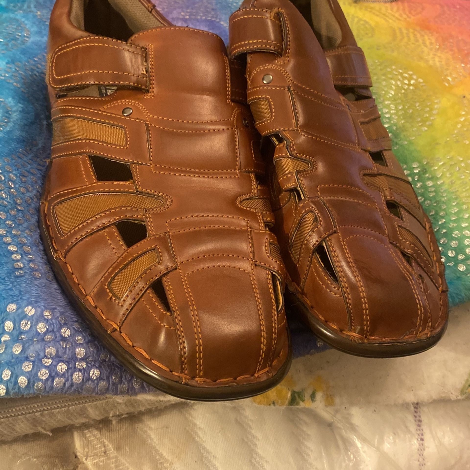 Men Stacy Adams Brown Leather Sandals Shoes With Straps Size 12