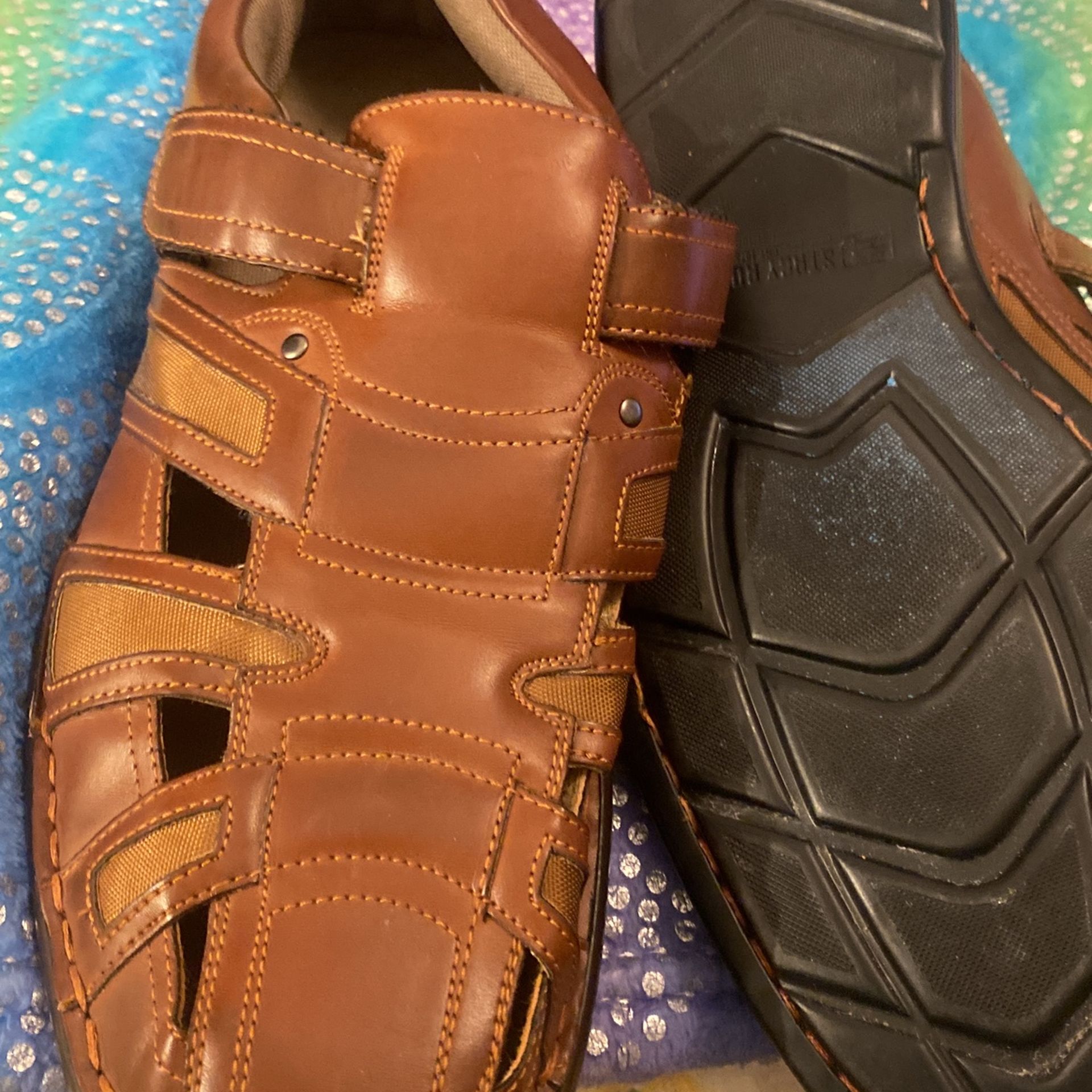 Men Stacy Adams Brown Leather Sandals Shoes With Straps Size 12 - photo 2