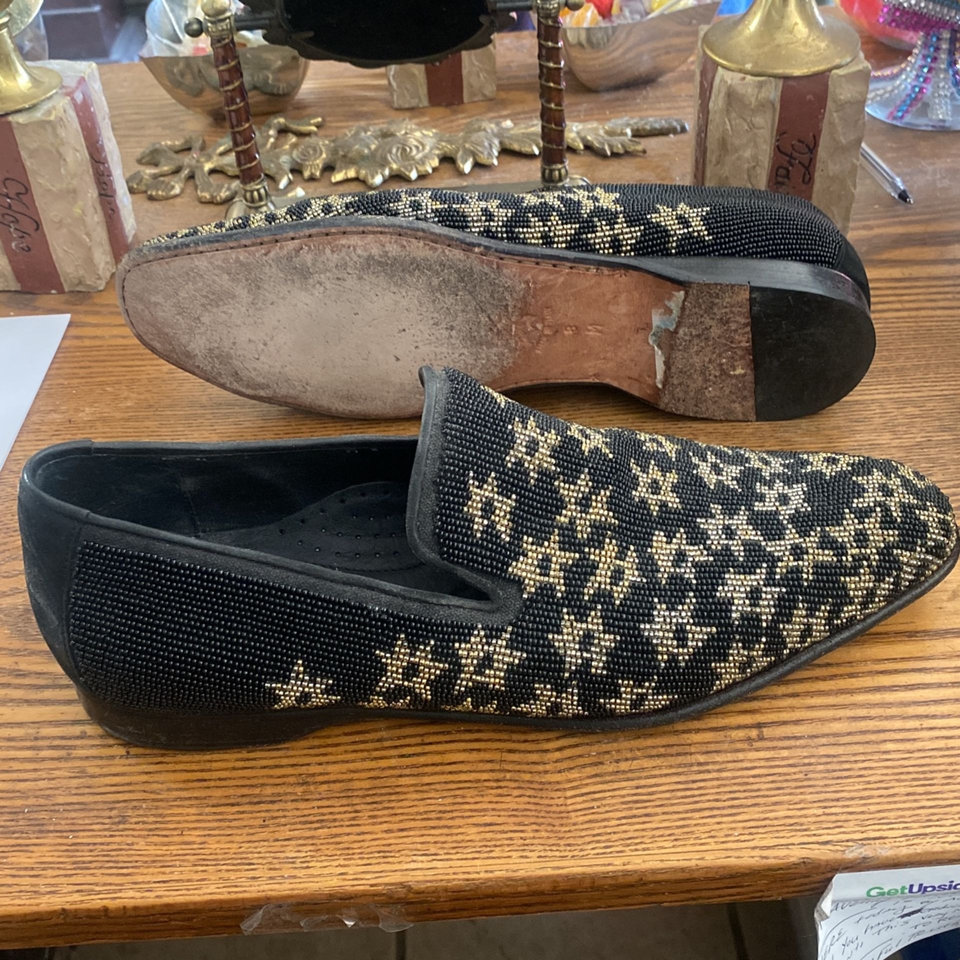 Men Donald J Pliner Shoes Black Gold Beaded Slip On 8 M - photo 3