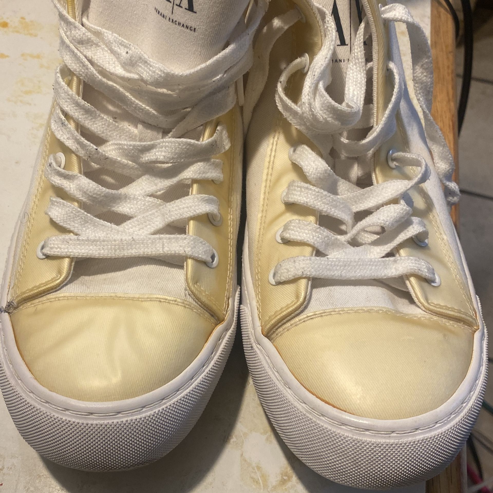 A/X Armani Exchange White Canvas/Leather Sneakers Sz 9 - photo 4
