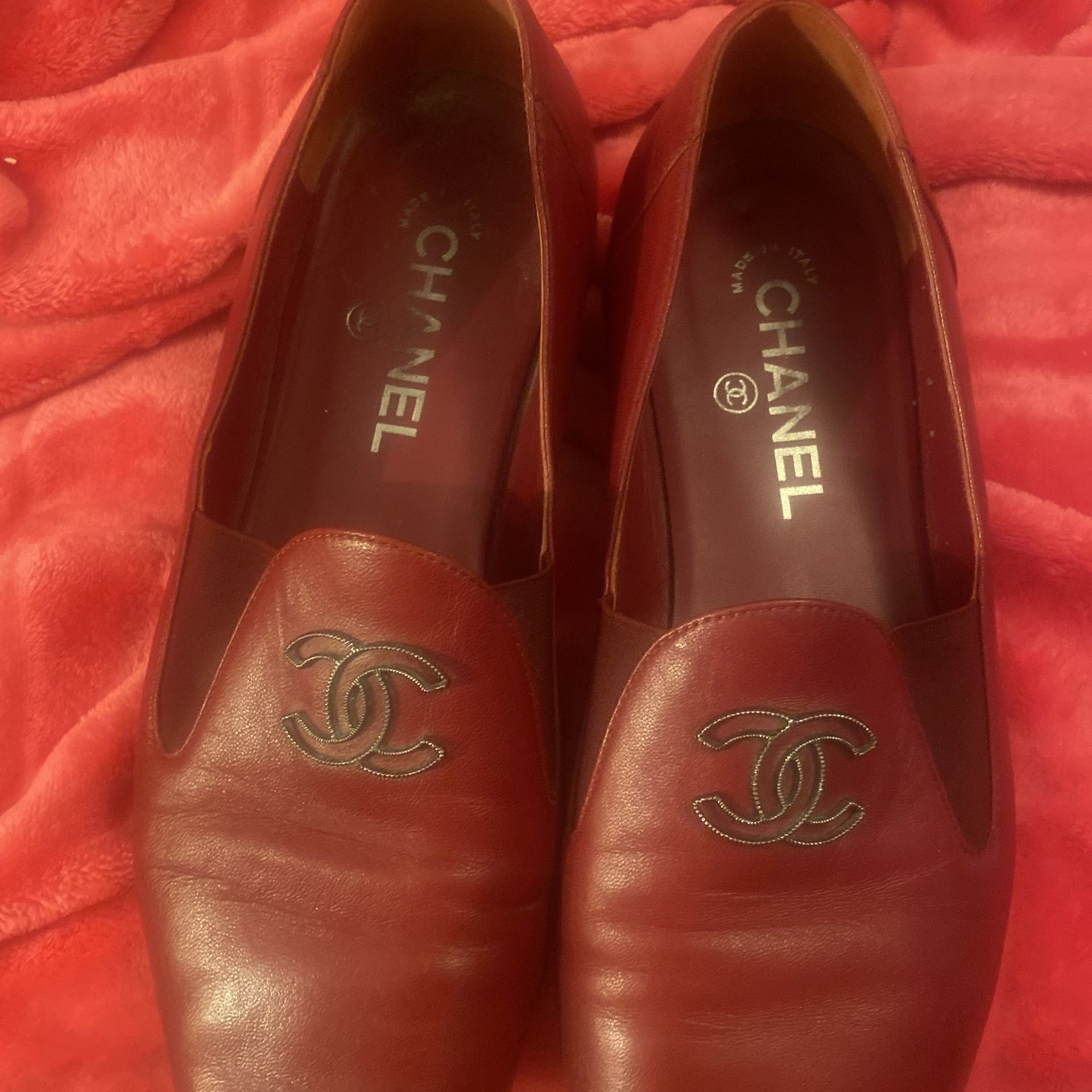 Ladies Chanel Shoes Burgundy Leather Loafers Slip On Sz 39.5 - photo 4