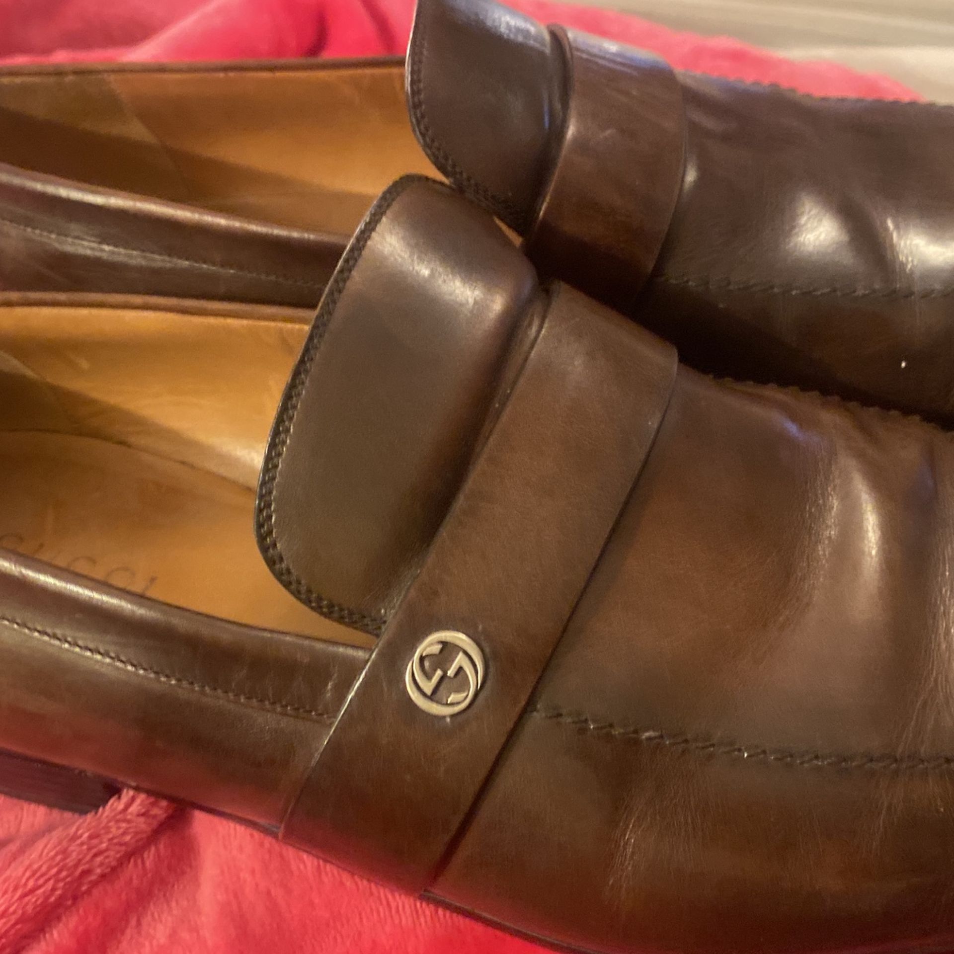 Men’s Gucci Shoes Brown Leather Loafers Dress Shoes Sz 11.5