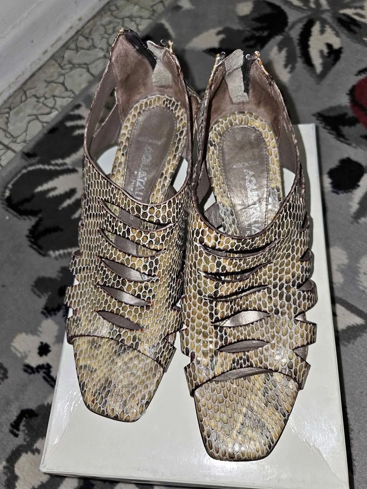 Women's Italian Leather Snake Print Sandals - Size 8