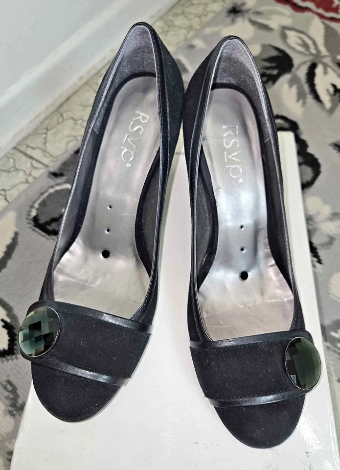 RSVP Women's Black Leather Heels, Size 8