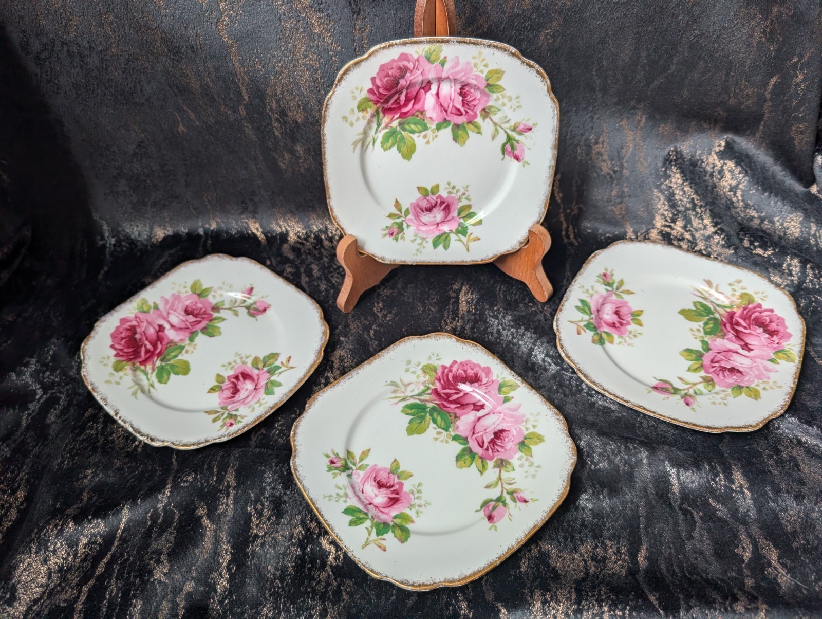Set Of 4 6inch Royal Albert American Beauty Square Plates