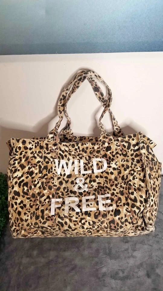 Leopard Print "Wild & Free" Tote/Beach Bag