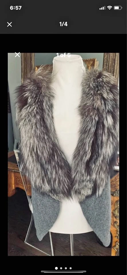 Silver FOX fur vest WOOL stunning luxurious