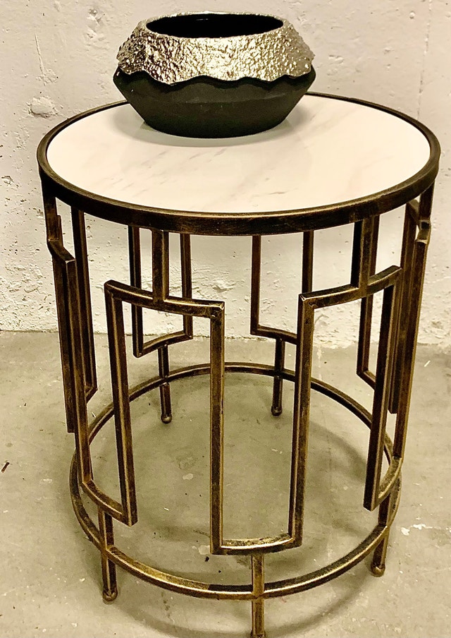 Art Deco Brass Marble Accent Table - Hollywood Style