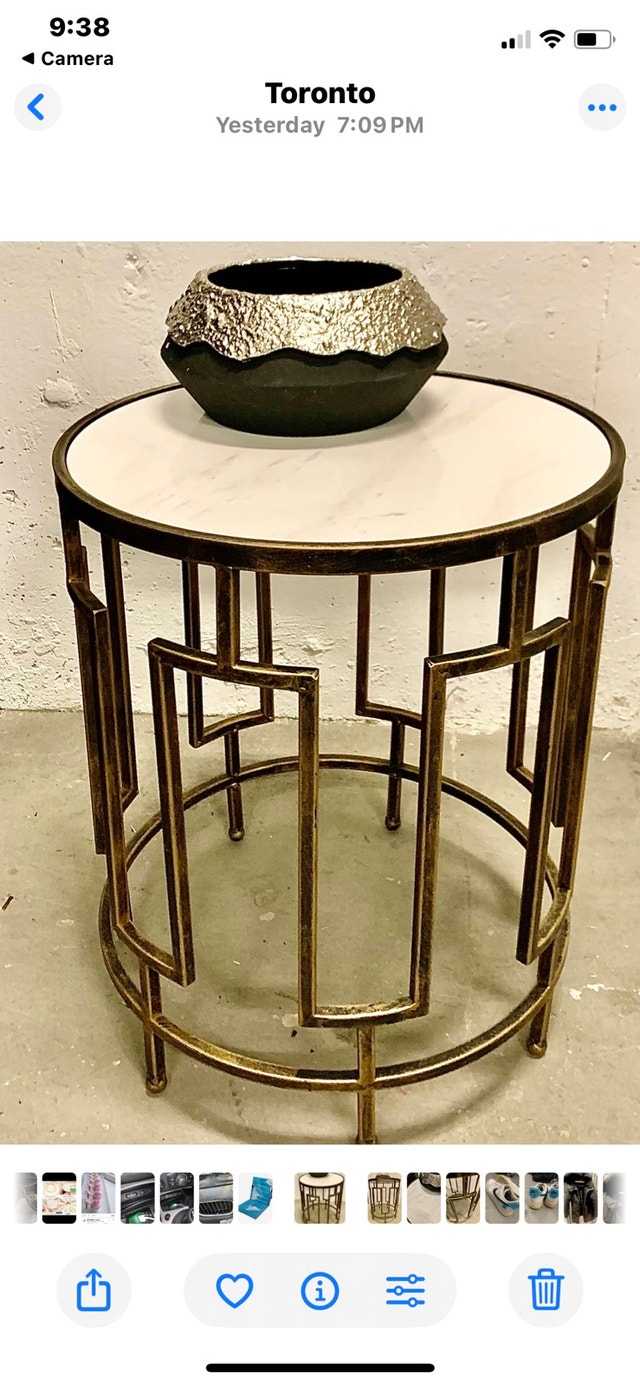 Art Deco Brass Marble Accent Table - Hollywood Style - photo 5
