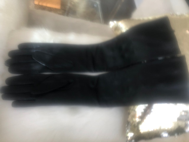 Long leather gloves new cashmere lined brass metal detail Holt R - photo 3
