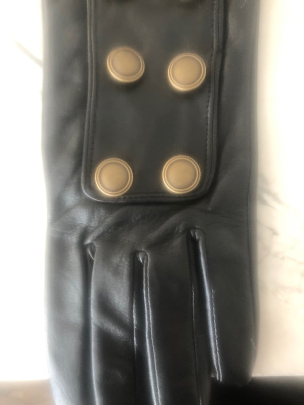 Long leather gloves new cashmere lined brass metal detail Holt R - photo 4