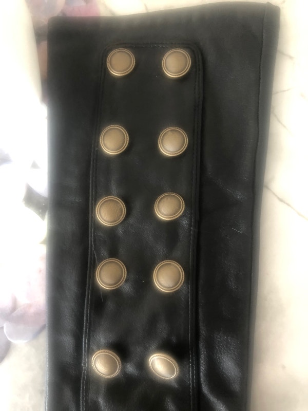 Long leather gloves new cashmere lined brass metal detail Holt R - photo 5