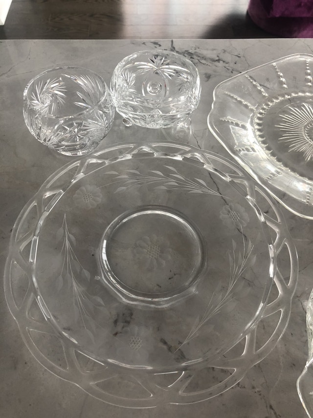 Antique Vintage Lead Crystal Cut Glass Bowls, Plates, Dishes - photo 4