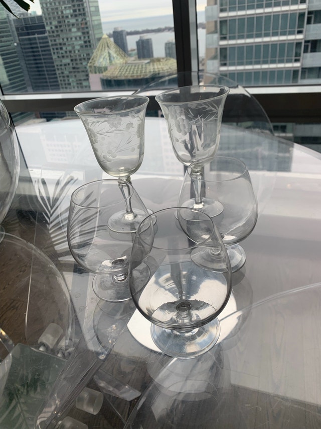 Antique vintage crystal wine glasses brandy sniffers