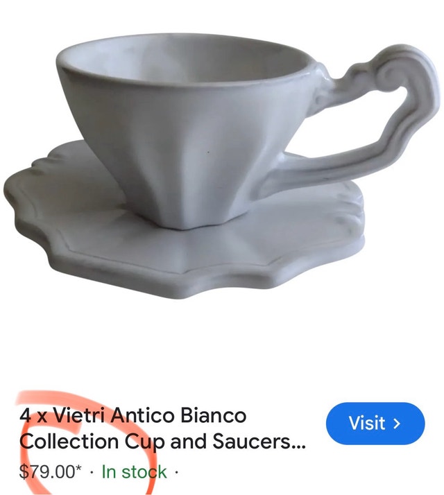 VIETRI Tea, Coffee Cups, and Sugar Bowl