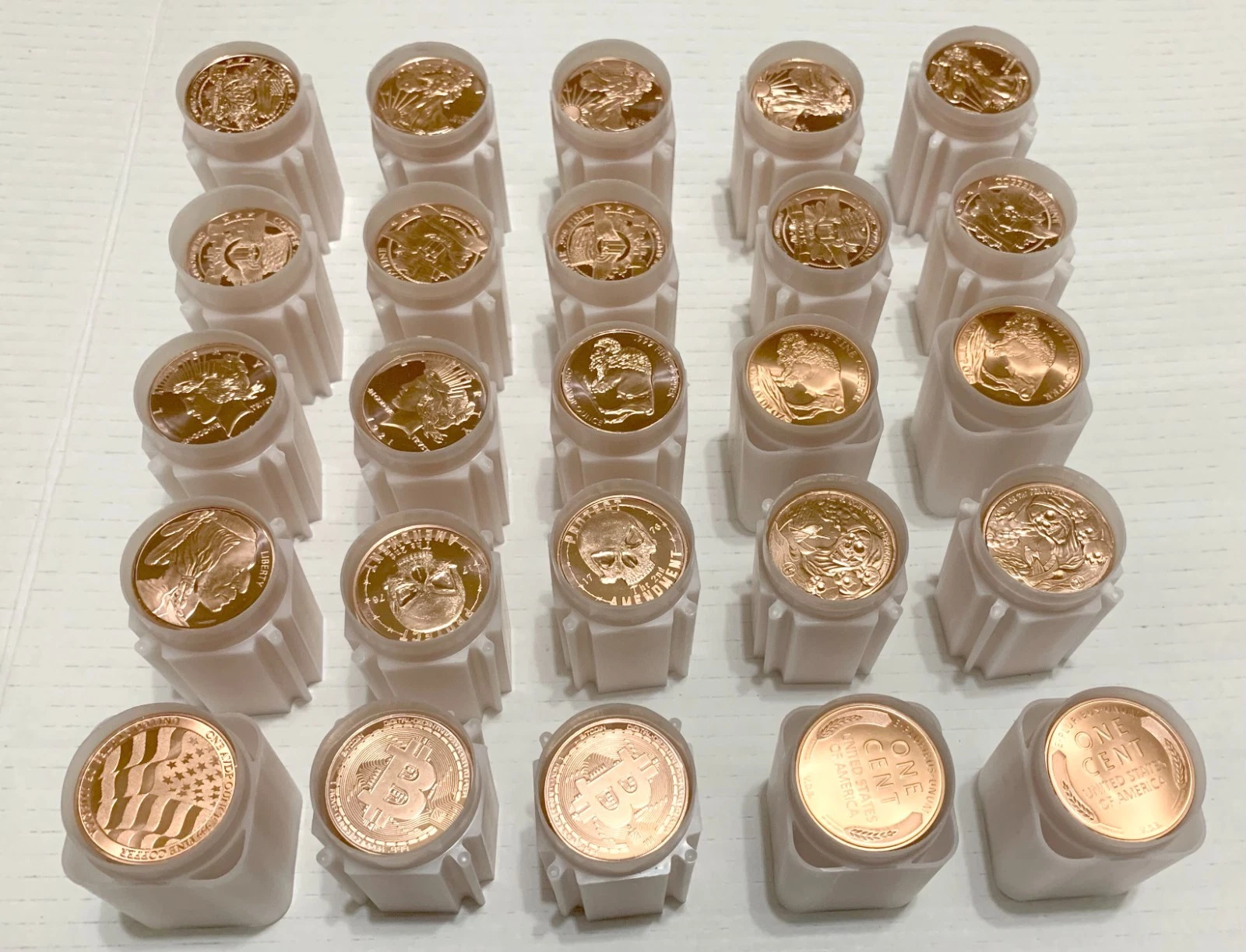 20 x 1 oz .999 Copper Rounds - 1 Tube (Random Designs)