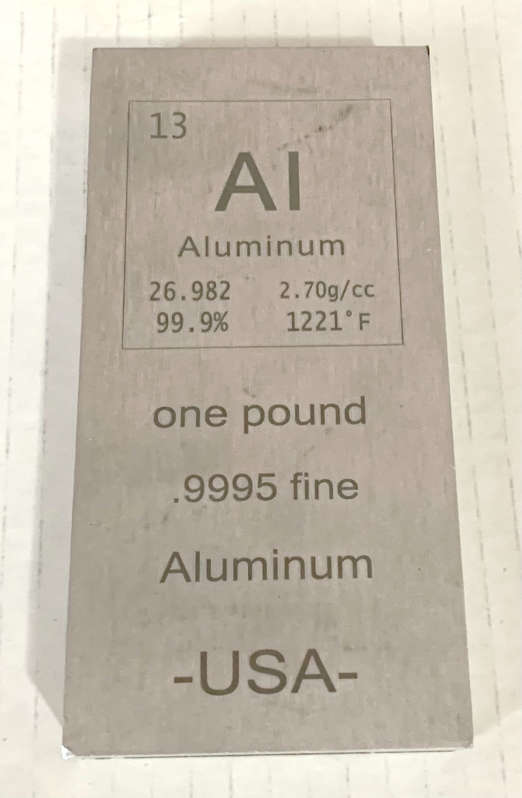 1 Pound 99.9 Fine Aluminum Bar - With Sharp Edges