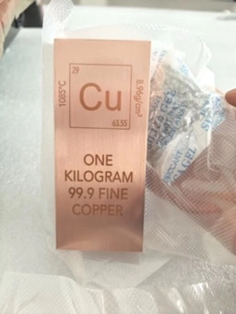 StaxONT 1kg Fine Copper Bar 999 Pure Copper - Solid Rectangular