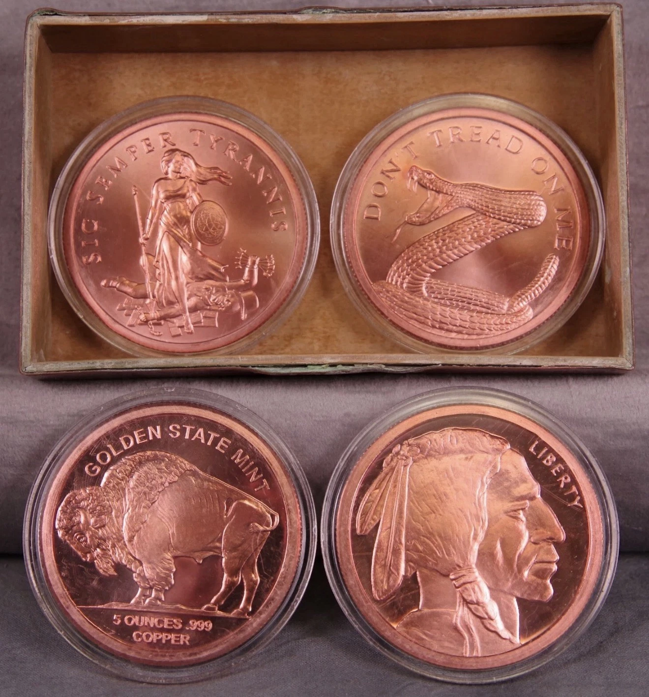 Copper Case and 4 Large Copper Coins - Golden State Mint