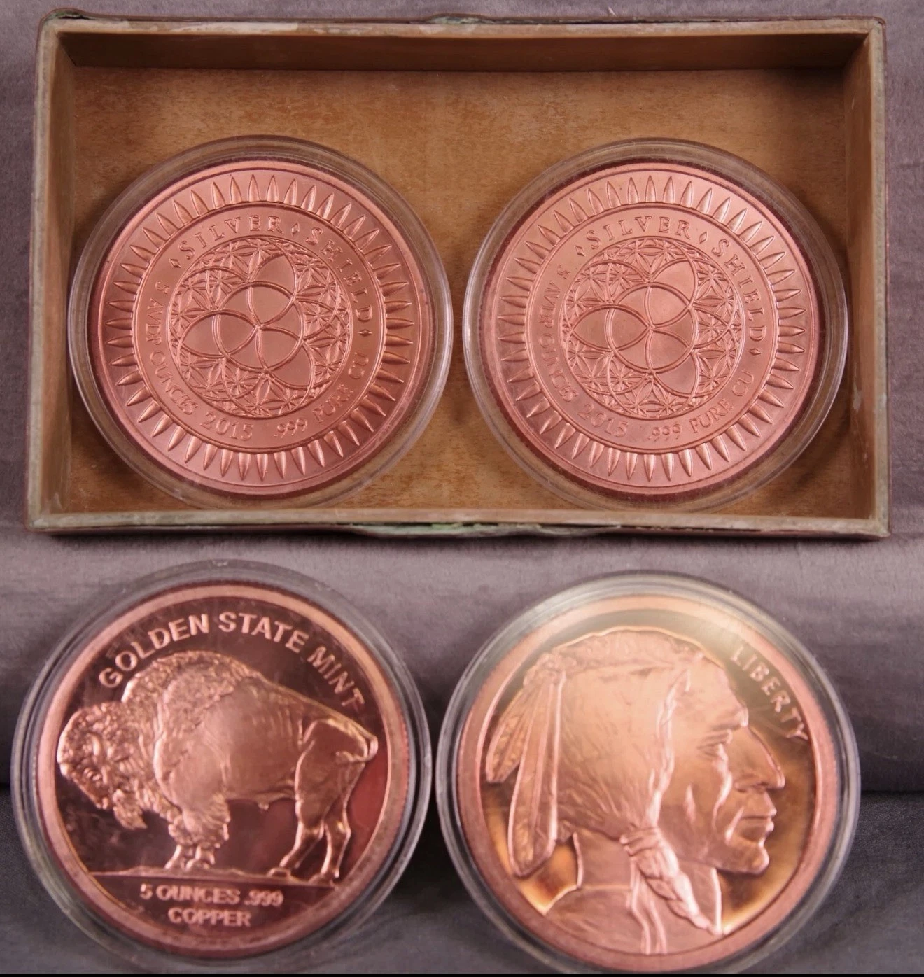 Copper Case and 4 Large Copper Coins - Golden State Mint - photo 2