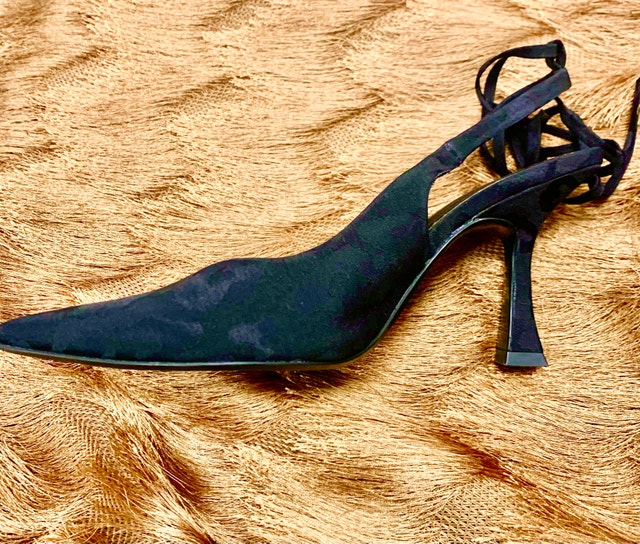 Zara Heels Ankle Ties Stilettos Satin Black Leopard - photo 2