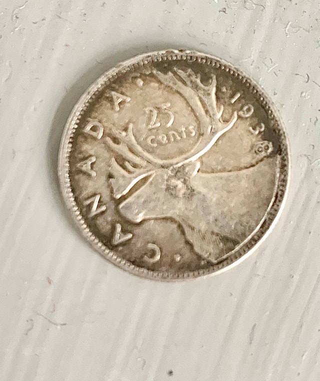 Old coin canadian quarter 25cents 1938