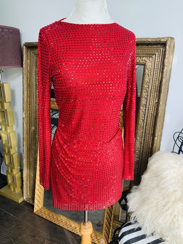 Crystal Gems Backless Red Dress - Extra Small