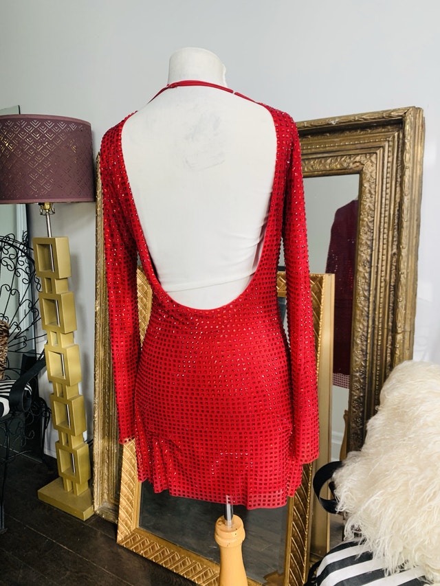 Crystal Gems Backless Red Dress - Extra Small - photo 4