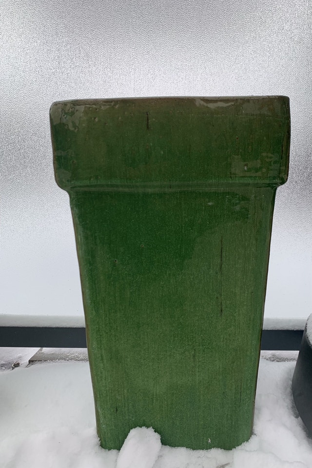 Ceramic planter, large, tall, indoor outdoor green glazed