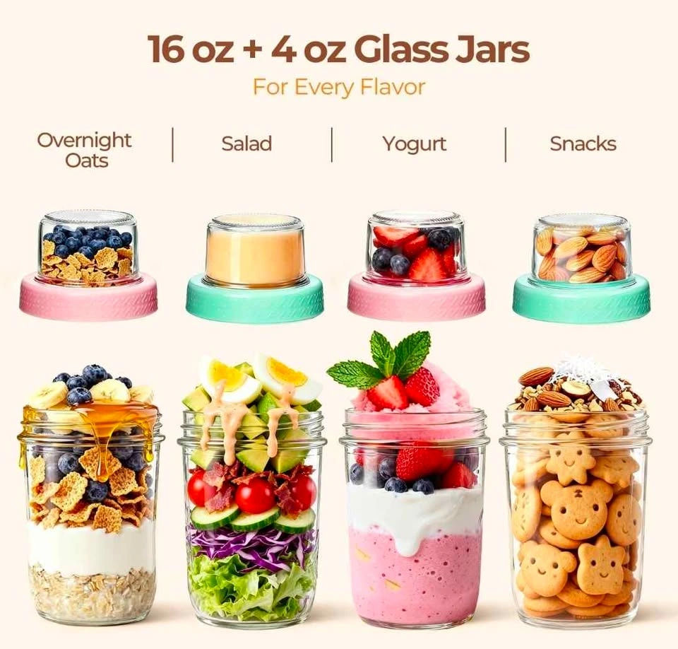ComSaf Overnight Oats Glass Jars with Lids - 4 Pack - photo 5