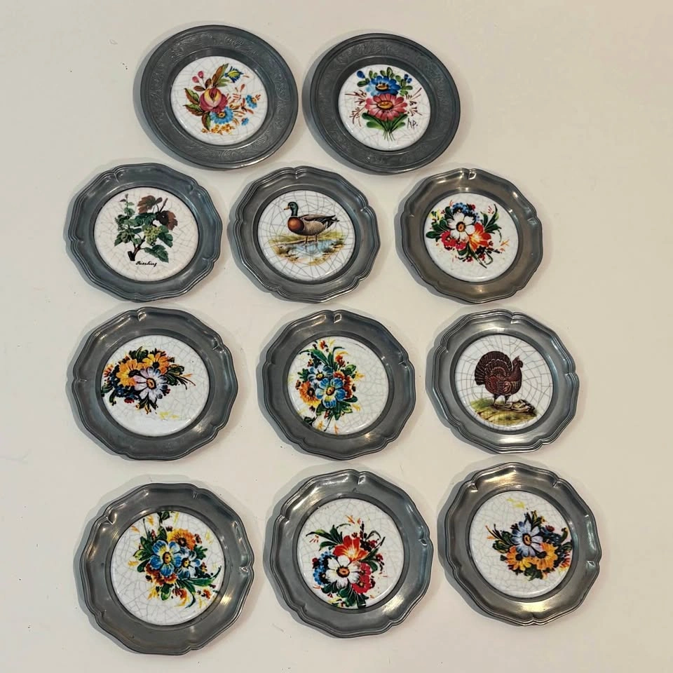 Pewter Mini Plates Angel Hallmark - Birds and Flowers Vintage