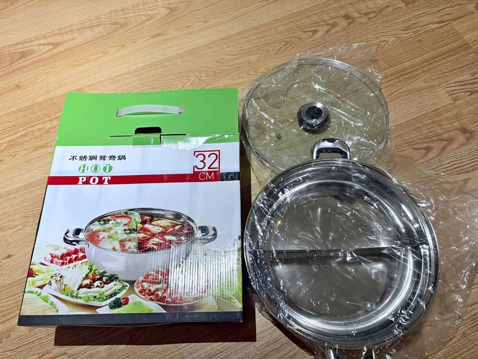 32cm Stainless Steel Hot Pot with Glass Lid