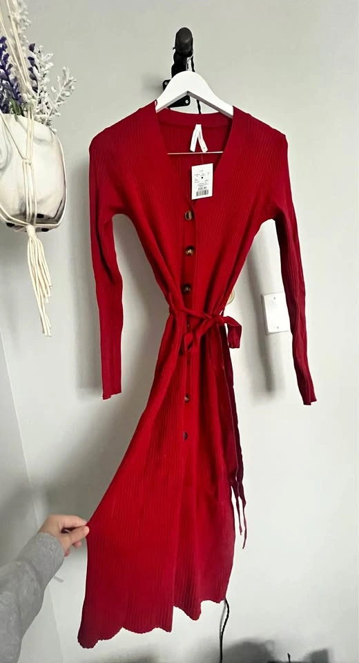 Long Sleeve Red Dress - Size M